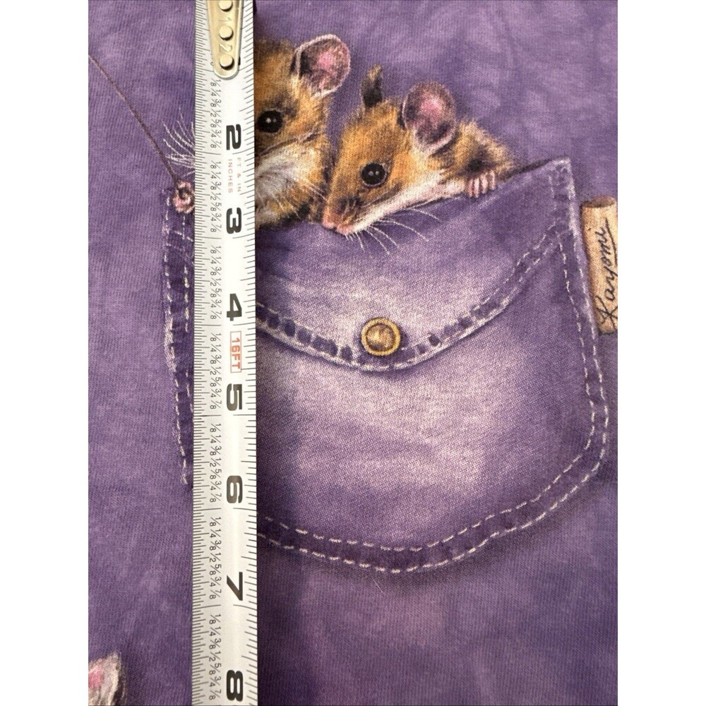 Vintage The Mountain Pocket Mouse w/ Kitten T-Shirt Tie Dye Purple 90s Sz Large - Picture 13 of 16